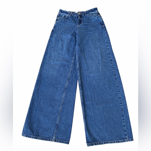 Zara wide leg denim medium wash size 4 white tag - Picture 2 of 8